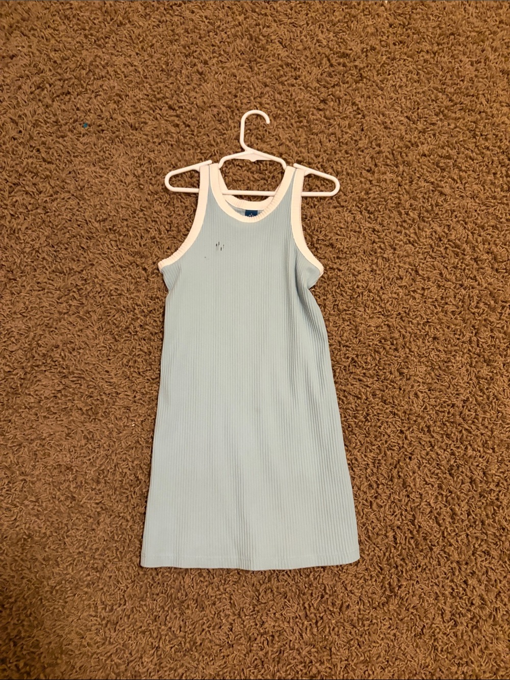 Old Navy Light Blue Ribbed Tank Dress with White Trim